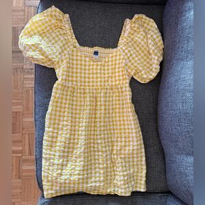 Old Navy-Women Yellow Gingham Puff Sleeve Dress